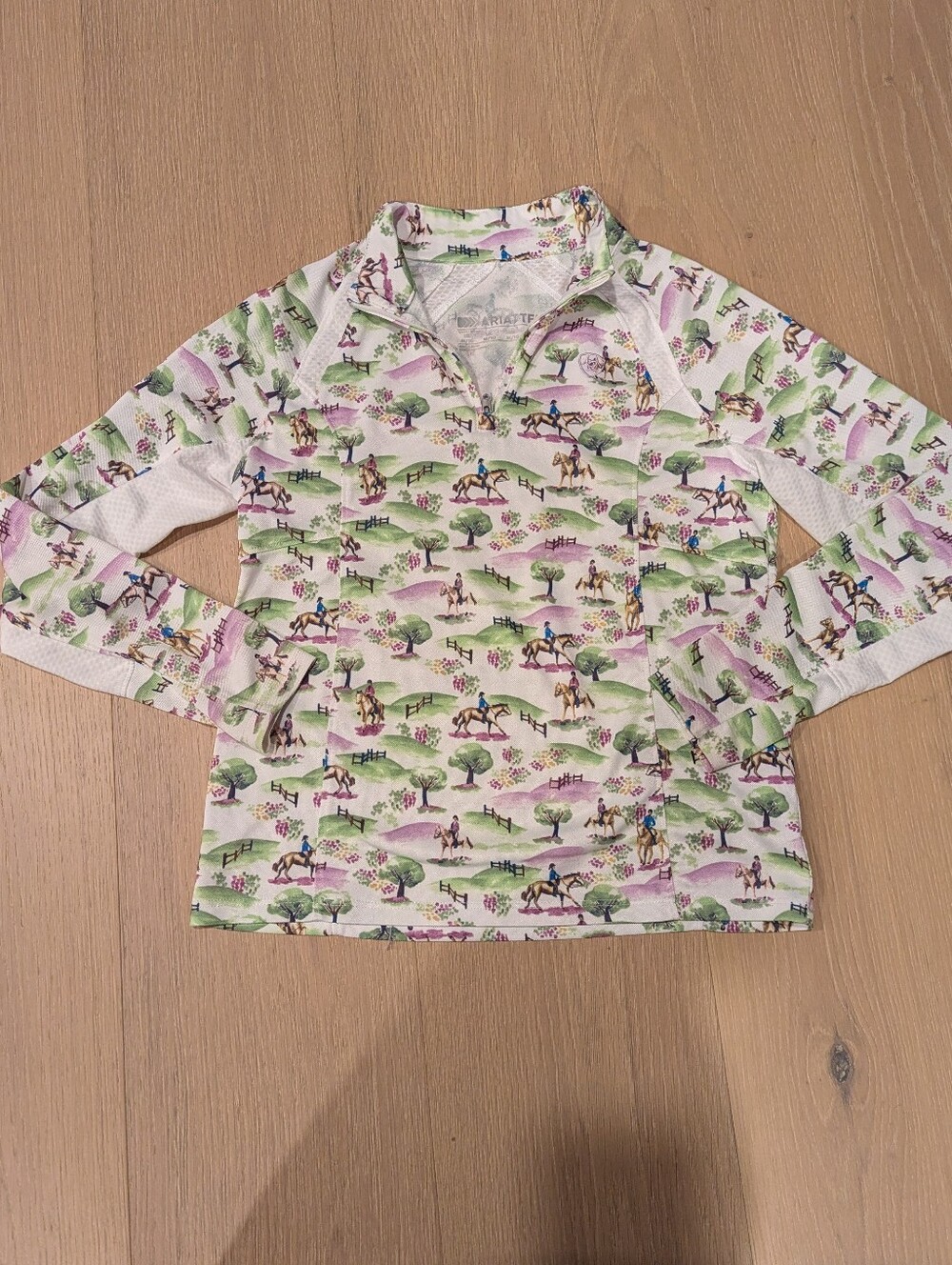 Girls' Equestrian Print Long Sleeve Quarter-Zip Top - Pastel Green & Purple